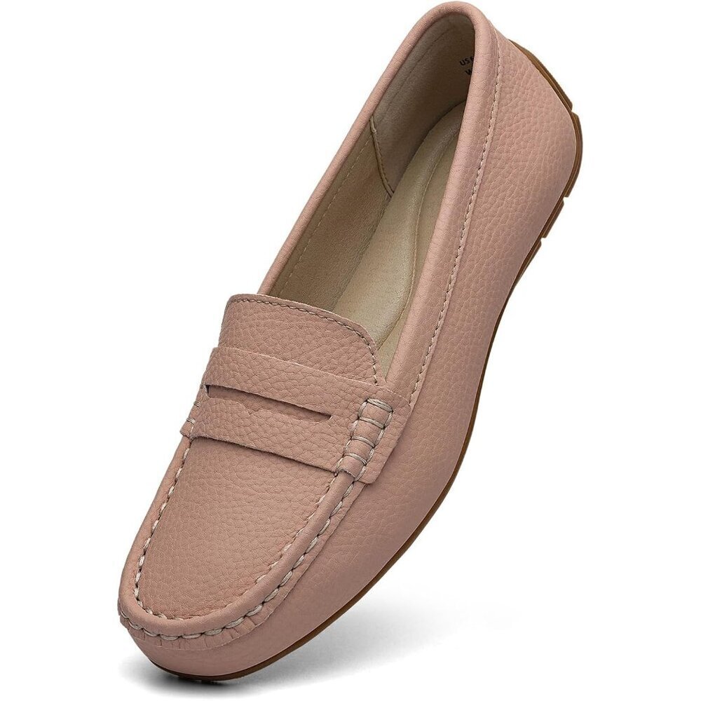 Kordal Women's Pink Leather Comfortable & Lightweight Penny Loafers Flats
